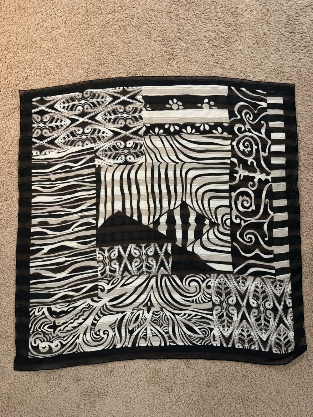 Black and White Patterned Scarf